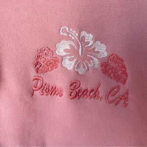 Pismo Beach Pink Zip Up Hooded Sweater with Embroidered Design, M